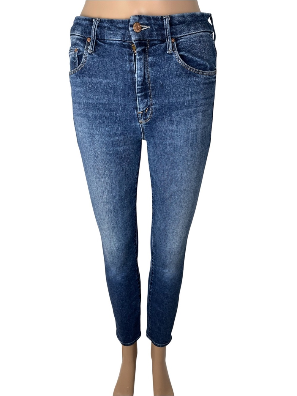 Mother The High Waisted Looker Crop Medium Wash Women's Stretch Skinny Jeans